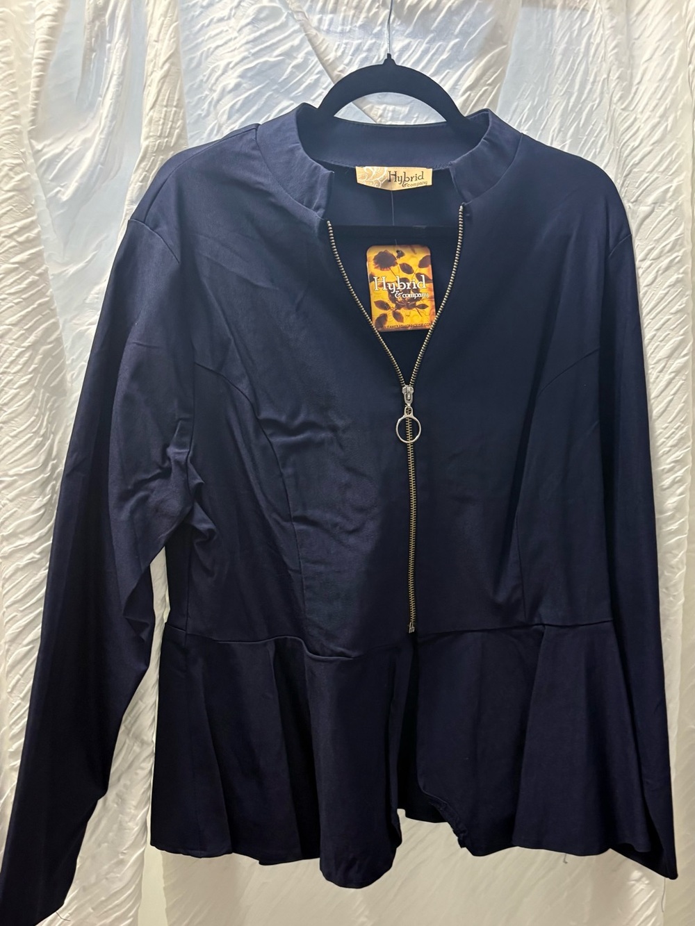 Hybrid Apparel Navy Zip-Peplum Blazer